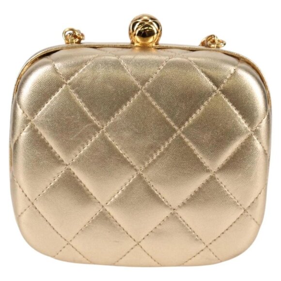 CHANEL Matelasse Chain Shoulder Bag Lamb Skin Gold CC Auth 130943V - Picture 3 of 15